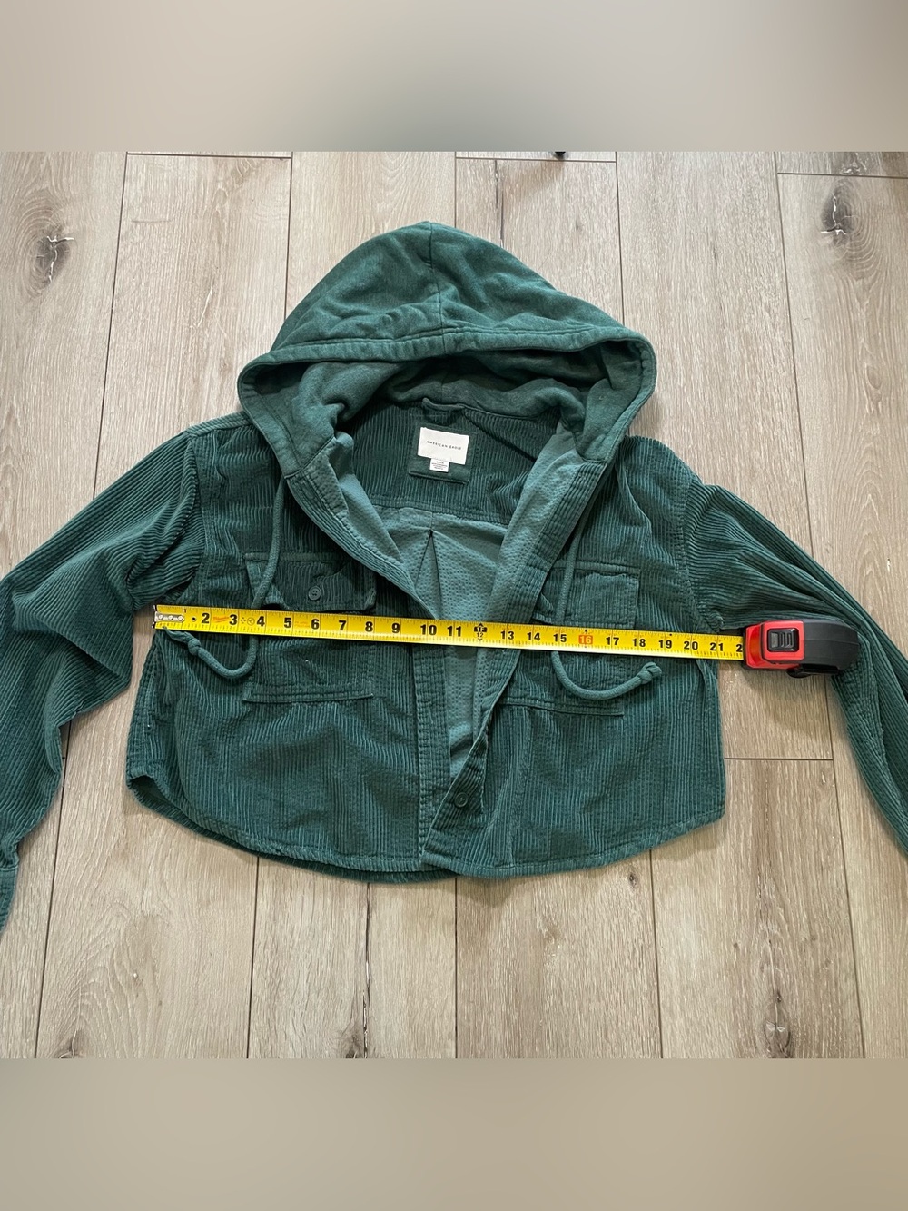 American Eagle Green Cropped Corduroy Hooded Shacket Jacket Size M - Picture 4 of 5